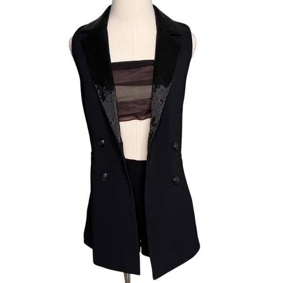 Alice + Olivia Carlena Tuxedo Romper Double Breasted Blazer black beaded size 2 - Picture 10 of 16